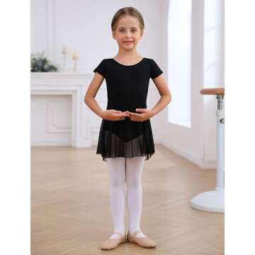 MdnMd Black Short Sleeve Dance Ballet Leotard for Toddler Girls with Tutu Skirted (Age 2-4 / 2t,3t)