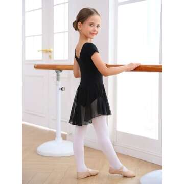 MdnMd Black Short Sleeve Dance Ballet Leotard for Toddler Girls with Tutu Skirted (Age 2-4 / 2t,3t)