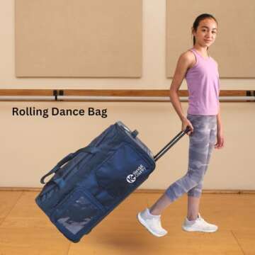 Dance Bag with Garment Rack – Collapsible Costume Rolling Duffel Bag with Wheels for Competition, Shows, Performances, Travel and More by Kendall Country – 28 inch luggage (Midnight Blue, 28-Inch)