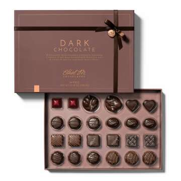 Ethel M Chocolates 24 Piece Premium Dark Chocolate Collection Assortment Candy Gift Box - Specialty Dark Chocolate Truffle With Gourmet Filling - Christmas Candy Chocolate