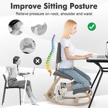 Giantex Ergonomic Kneeling Chair with Back Support, Posture Chair for Desk with Cushion, Solid Birch Wood Frame, Max Load 300 Lbs, Comfortable Ergo Rocking Kneel Chair for Office Home Study