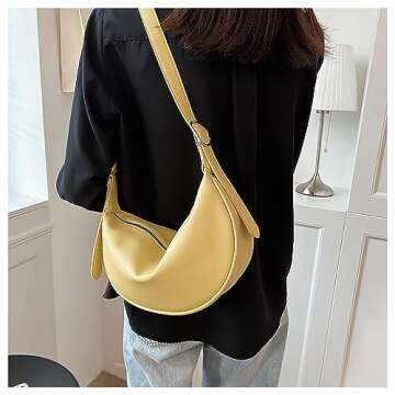 Small Crossbody Bags for Women, Crescent Bag Trendy Shoulder Bag Everyday Dumpling Bag Half Moon Purse for School Casual Travel - Vegan Leather Yellow