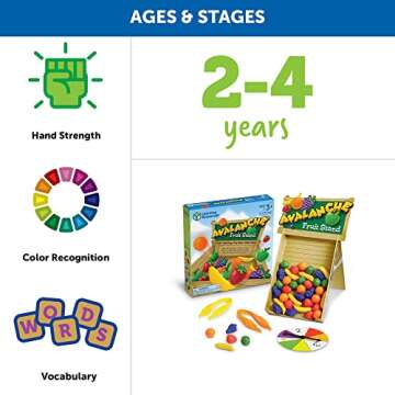 Learning Resources Avalanche Fruit Stand - 42 Pieces, Ages 3+ Toddler Learning Toys, Fine Motor/Grip Game, Develops Color Matching Skills, Preschool Toys