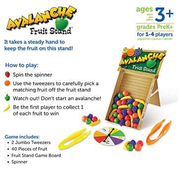 Learning Resources Avalanche Fruit Stand - 42 Pieces, Ages 3+ Toddler Learning Toys, Fine Motor/Grip Game, Develops Color Matching Skills, Preschool Toys