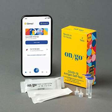 On/Go COVID-19 Antigen Self-Test Kit with Test-to-Treat App, 1 Pack, 2 Tests Total, 10-Minute Results, FDA EUA Authorized, Easy to Use at Home, Fast and Accurate