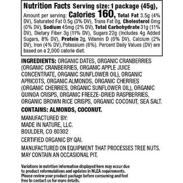 Made in Nature | Organic Figgy Pops, Red Raspberry | Fruit & Nut Energy Balls | Vegan Snack | 1.6 Ounce Single Serving Bags (10 Count)