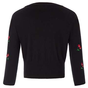 Belle Poque Women's Cropped Cardigan with Cherry Embroidery - Black L