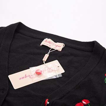 Chic Cherry Embroidered 3/4 Sleeve Cardigan - Black