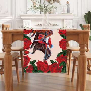 Jiudungs Linen Kentucky Derby Horse Racing Table Runner 72 Inches Horse Race Game Decor Kentucy Derby Party Decoration and Supplies for Home Kitchen Room Table