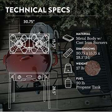 Gas One Propane Double Burner Two Burner Camp Stove Outdoor High Pressure Propane 2 Burner Adjustable PSI Regulator and 4ft Steel Braided Hose With Removable Legs