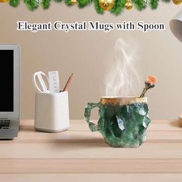 Mineral Crystal Coffee Mugs, Crystal Mugs for Coffee, Natural Mineral Crystal Coffee Mug, 2024 Multi-Colored Crystal Mineral Coffee Mugs, Mineral Crystal Coffee Mugs With Spoon (Purple)