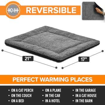 K&H PET PRODUCTS Self-Warming Cat Bed Pad, Self-Heating Thermal Cat and Dog Bed Mat, Cat Warmer Mat for Feral and Indoor Cats, Gray/ Black 21 X 17 Inches