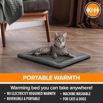 K&H PET PRODUCTS Self-Warming Cat Bed Pad, Self-Heating Thermal Cat and Dog Bed Mat, Cat Warmer Mat for Feral and Indoor Cats, Gray/ Black 21 X 17 Inches