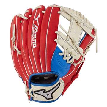 Mizuno unisex-teen GPP1100Y3MEC Prospect Series PowerClose Baseball Gloves, 11", Left Hand, Red/Cream/Royal Deep III Web, 1 Count (Pack of 1)