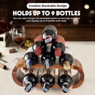 BLUEWEST Wooden Wine Racks Countertop, 6 Bottle Wine Rack Storage, Free Standing Wine Storage, Acacia Wine Bottle Holder Stand, Wine Organizer, Perfect for Home Décor and Wine Gifts, No Need Assembly