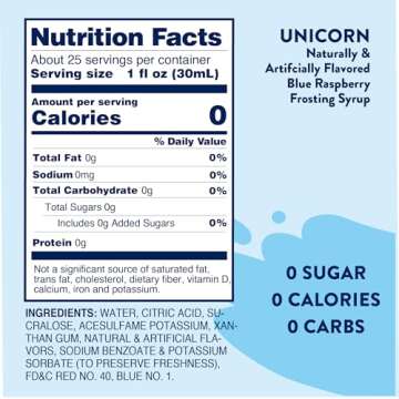 Jordan's Skinny Mixes Sugar Free Syrup, Unicorn Flavor, Fruit Flavored Water Enhancer, Drink Mix for Ice Tea, Lemonade & More, Zero Calorie Flavoring, Keto Friendly, 25.4 Fl Oz, 1 Pack