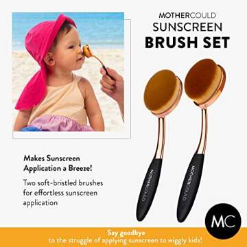 Mothercould Sunscreen Brush Set - Lotion Applicator for Kids, Babies, Families, and Adults | Safe for Face & Body | Travel-Friendly Design with Protective Caps & Cleaning Mat (2 Pack) (Black)