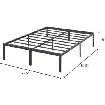 Olee Sleep 18 Inch Heavy Duty Steel Slat Anti-Slip Support, Easy Assembly Platform Bed Frame, Noise Free Steel Mattress Foundation, Maximum Storage, No Box Spring Needed, Black, King Size