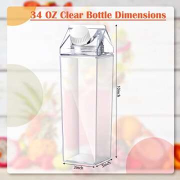 CHENGU Clear Milk Carton Water Bottle 1000 ml/ 34 Oz Portable Container Reusable Cute Plastic Milk Bottles for Juice Tea Jug Travel Camping Climbing Sports Outdoor Activities Drinking(6 Pieces)