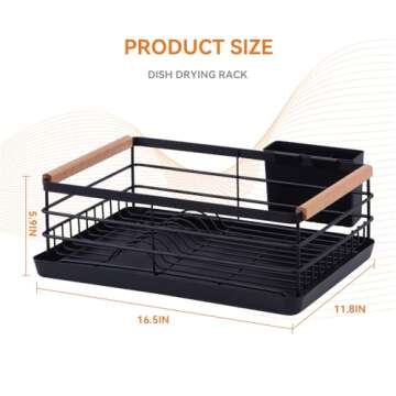 BRIAN & DANY Dish Drying Rack, Dish Racks for Kitchen Counter, Stainless Steel Dish Drainer with Removable Cutlery Holder & Drainboard, Black