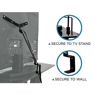 Mount It! TV Safety Straps For Child and Baby Proofing, Anti Tip Prevention and Earthquake Protection, Heavy Duty Metal Connectors, Secures to TV Stand and Walls, Black