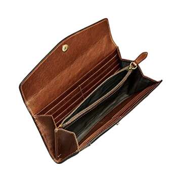 Maxwell Scott - Women's Luxury Leather Large Envelope Card Wallet with Coin Compartment Section - The Forli Chestnut Tan