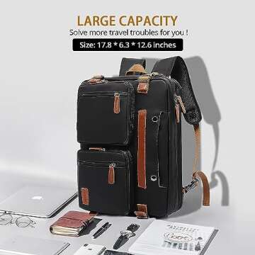 MOLNIA 3 in 1 Laptop Bag for Men, 17.3 Inch Work Bags for Men, Laptop Backpack, Briefcases, Messenger Bag for Men, Computer Bags for Laptops for Men Women, Black