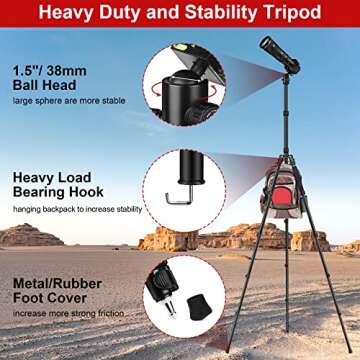 Tripod for Camera, 81" Camera Tripod Stand, 83 inches DSLR Tripods & Monopods, Heavy Duty Travel Tripod for Binoculars Laser Level Spotting Scope Telescope, Professional Complete Tripod Units