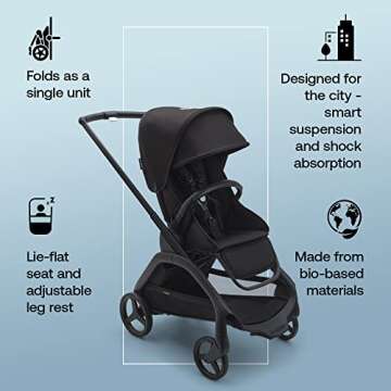 Bugaboo Dragonfly City Stroller, Lightweight Compact Baby Stroller with One Hand Easy Fold in Any Position, Full Suspension, XL Underseat Basket, Black Chassis and Midnight Black Sun Canopy