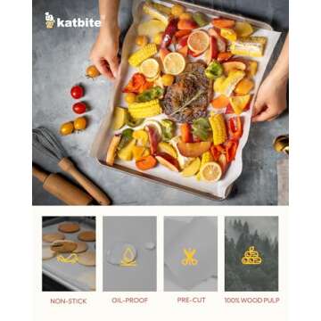 katbite 200Pcs 9x13 inch Heavy Duty Parchment Paper Sheets, Precut Parchment Paper for Quarter Sheet Pans Liners, Baking Cookies, Bread, Meat, Pizza, Toaster Oven (9"x13")