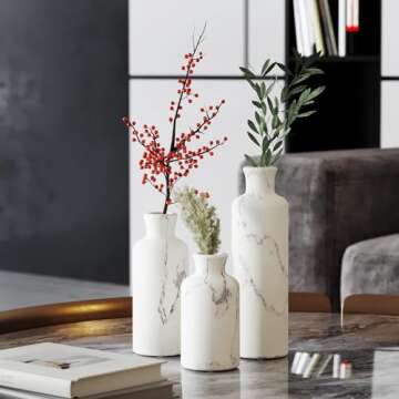 Elegant White Vase Set for Home Decor - Marble Look