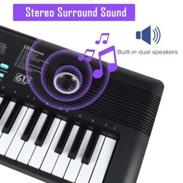 61 Keys Keyboard Piano, Electric Piano Music Keyboard with Teaching Mode, Microphone, Sheet Music Stand and Power Supply, portable keyboard piano for Beginners