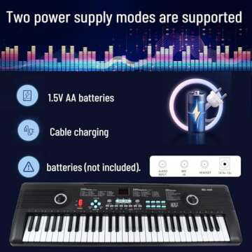 61 Keys Keyboard Piano, Electric Piano Music Keyboard with Teaching Mode, Microphone, Sheet Music Stand and Power Supply, portable keyboard piano for Beginners