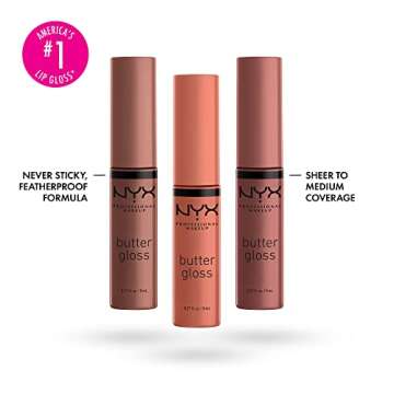 NYX PROFESSIONAL MAKEUP Butter Gloss Brown Sugar, Non-Sticky Lip Gloss - Pack Of 3 (Sugar High, Spiked Toffee, Butterscotch)