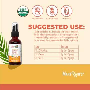 MaryRuth Organics Vitamin D3 K2 Spray, K2 D3 Vitamin Supplement | D3 and K2 Supplements | Adults & Kids Calcium Absorption Strong Bones Heart Health | Vegan| 2 in 1 Vitamins D & K|1 Fl Oz