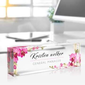 Gowelly Desk Name Plate Personalized, Custom Name Plate for Desk, Personalized Christmas Gifts for Coworkers Desk Decor, Office Gifts for Coworkers Employees Boss,Teacher, Social Worker (Orchids)