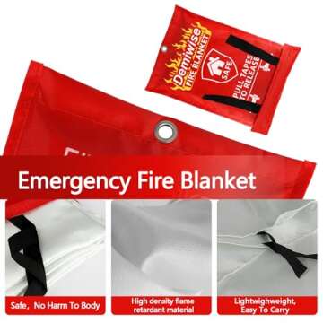 Demiwise 4-Pack Emergency Blankets - Thickened Fire Blanket Fire Suppression Blanket - Fire Blankets Emergency for People - Fire Safety Blanket with Emergency Whistles - Fireblanket for Kitchen, Home