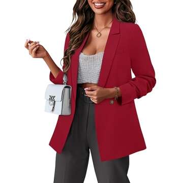 CRAZY GRID Women Business Casual Blazer Jacket Fashion Plus Size Blazer Ladies Buttons Work Professional Formal Office Suit Jacket Oversize 3XL Red