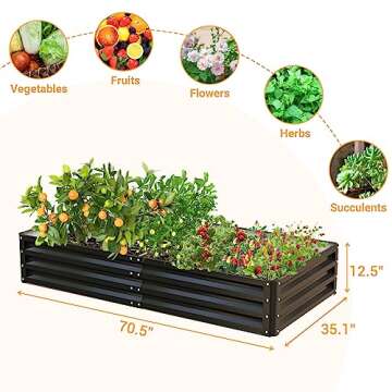 UDPATIO Galvanized Raised Garden Bed 6x3x1 FT, Outdoor Metal Planter Boxes for Planting Vegetables, Flowers, Herbs and Fruits, Gardening Deep Roof Planter Steel Kit, Dark Grey