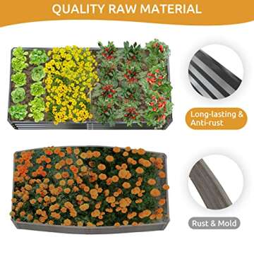 UDPATIO Galvanized Raised Garden Bed 6x3x1 FT, Outdoor Metal Planter Boxes for Planting Vegetables, Flowers, Herbs and Fruits, Gardening Deep Roof Planter Steel Kit, Dark Grey