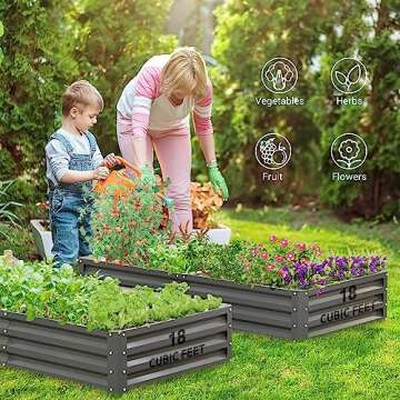 UDPATIO Galvanized Raised Garden Bed 6x3x1 FT, Outdoor Metal Planter Boxes for Planting Vegetables, Flowers, Herbs and Fruits, Gardening Deep Roof Planter Steel Kit, Dark Grey