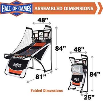 Hall of Games EZ Fold Premium Indoor Arcade Basketball Game with Steel Frame and Polycarbonate Backboard, Dual Shot Electronic Scoring with 6 Size 3 Balls Included, Perfect for Basement Game Rooms