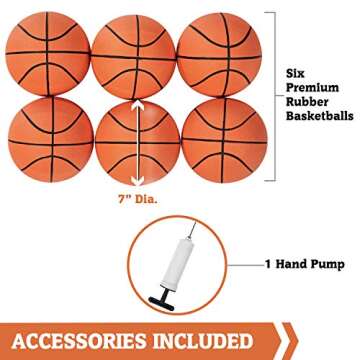 Hall of Games EZ Fold Premium Indoor Arcade Basketball Game with Steel Frame and Polycarbonate Backboard, Dual Shot Electronic Scoring with 6 Size 3 Balls Included, Perfect for Basement Game Rooms