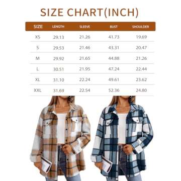 Trendy Queen Womens Flannel Shacket Casual Jacket Plaid Button Down Long Sleeve Shirt Fall Winter Outfits, Grey, XS