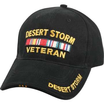 Rothco Deluxe Desert Storm Vet Low Profile Cap, Black DSV Baseball Hat