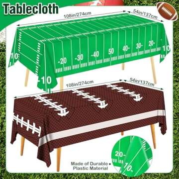 cokoness Football Party Decorations Disposable Tablecloth Plastic Touchdown Table Cover for Super Bowl Football Birthday Party Decorations and Games Tailgate Decorations 54 X 108Inch, 2 Pack