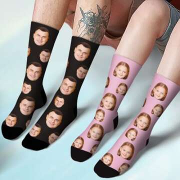 ShineSand Custom Face Socks with Picture, Personalized Socks with Photo Customized Unisex Funny Crew Sock Gifts for Men Women