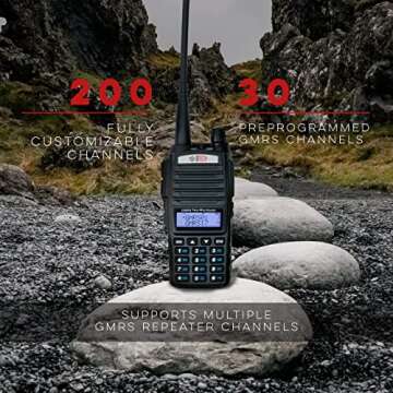 BTECH GMRS-V2 5W 200 Fully Customizable Channels GMRS Two-Way Radio. USB-C Charging, IP54 Weatherproof, Repeater Compatible, Dual Band Scanning (VHF/UHF), FM Radio, & NOAA Weather Broadcast Receiver