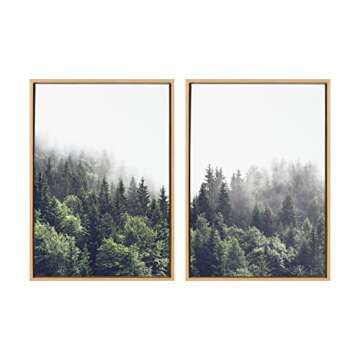 Kate and Laurel Sylvie Lush Green Forest on a Foggy Day Left and Right Framed Canvas Wall Art Set by The Creative Bunch Studio, 2 Piece 23x33 Natural, Nature Mountains Landscape Art Set for Wall