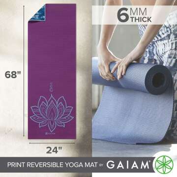 Gaiam Yoga Mat - Premium 6mm Print Reversible Extra Thick Non Slip Exercise & Fitness Mat for All Types of Yoga, Pilates & Floor Workouts (68" x 24" x 6mm Thick)